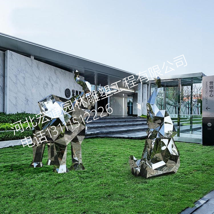 不锈钢镜面大象雕塑 金属几何切面大象