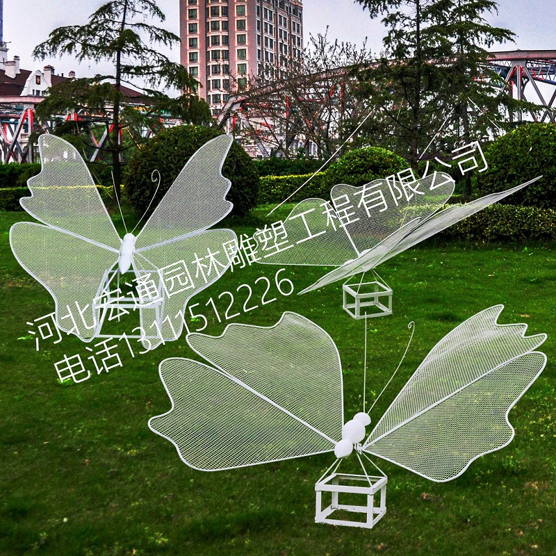 不锈钢镂空发光蝴蝶雕塑铁艺昆虫摆件户外庭院草坪花园林景观装饰